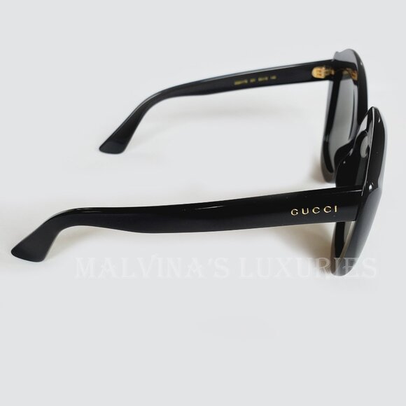 GUCCI SUNGLASSES GG0117S 001 OVERSIZED CAT EYE BLACK ACETATE LIPS - Picture 6 of 13